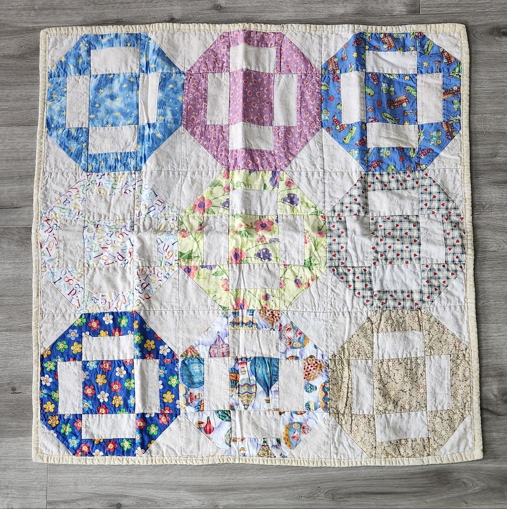 Vintage Hand Sewn/stitched Baby Crib Bed Themed Small Quilt 31"x31"